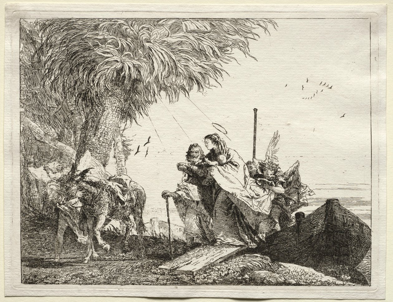 Mısır'a Uçuş: Kutsal Aile, Gemiden İniş. by Giovanni Domenico Tiepolo