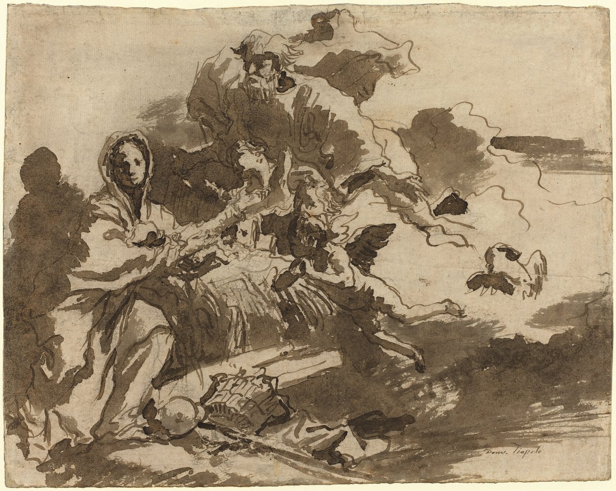 Tanrı Baba ve Madonna ve Çocuğa Tapan Melekler [rekto] by Giovanni Domenico Tiepolo