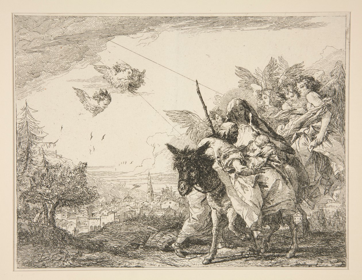 Joseph, Mısır'a Uçuş Üzerine Pitoresk Fikirler dizisinden Bebek İsa'yı Düşünüyor (Mısır'a Uçuş) by Giovanni Domenico Tiepolo
