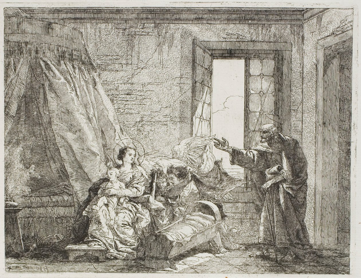 Joseph, Mary'ye Yaklaşan Ayrılışlarını Anlatıyor, Mısır'a Uçuş'tan dördüncü plaka by Giovanni Domenico Tiepolo