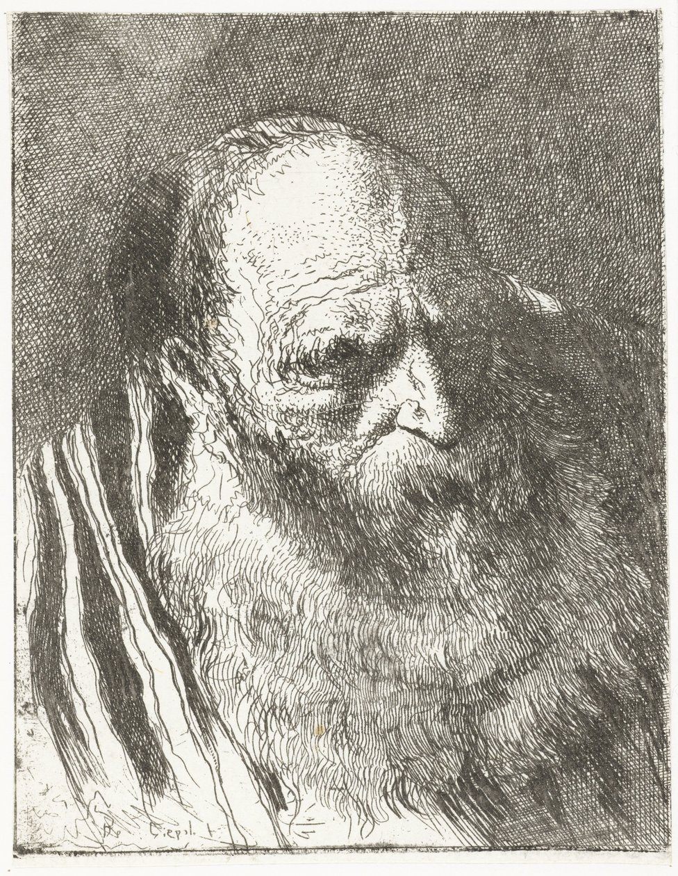 Çizgili pelerinli sakallı adam Kafaların toplanması (dizi başlığı) Raccolta di Teste (dizi adı) by Giovanni Domenico Tiepolo