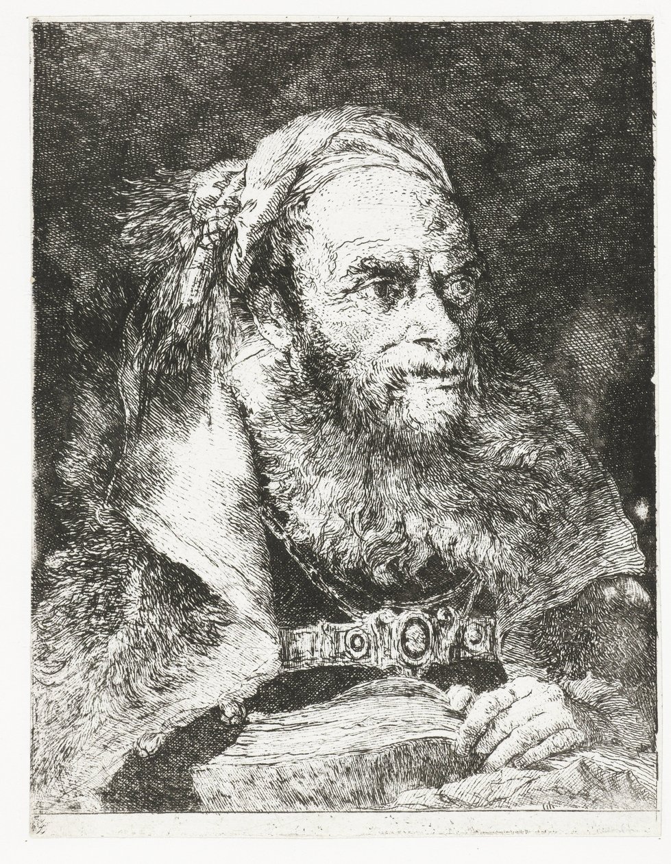 Açık kitap olan adam Kafaların toplanması (dizi başlığı) Raccolta di Teste (dizi adı) by Giovanni Domenico Tiepolo