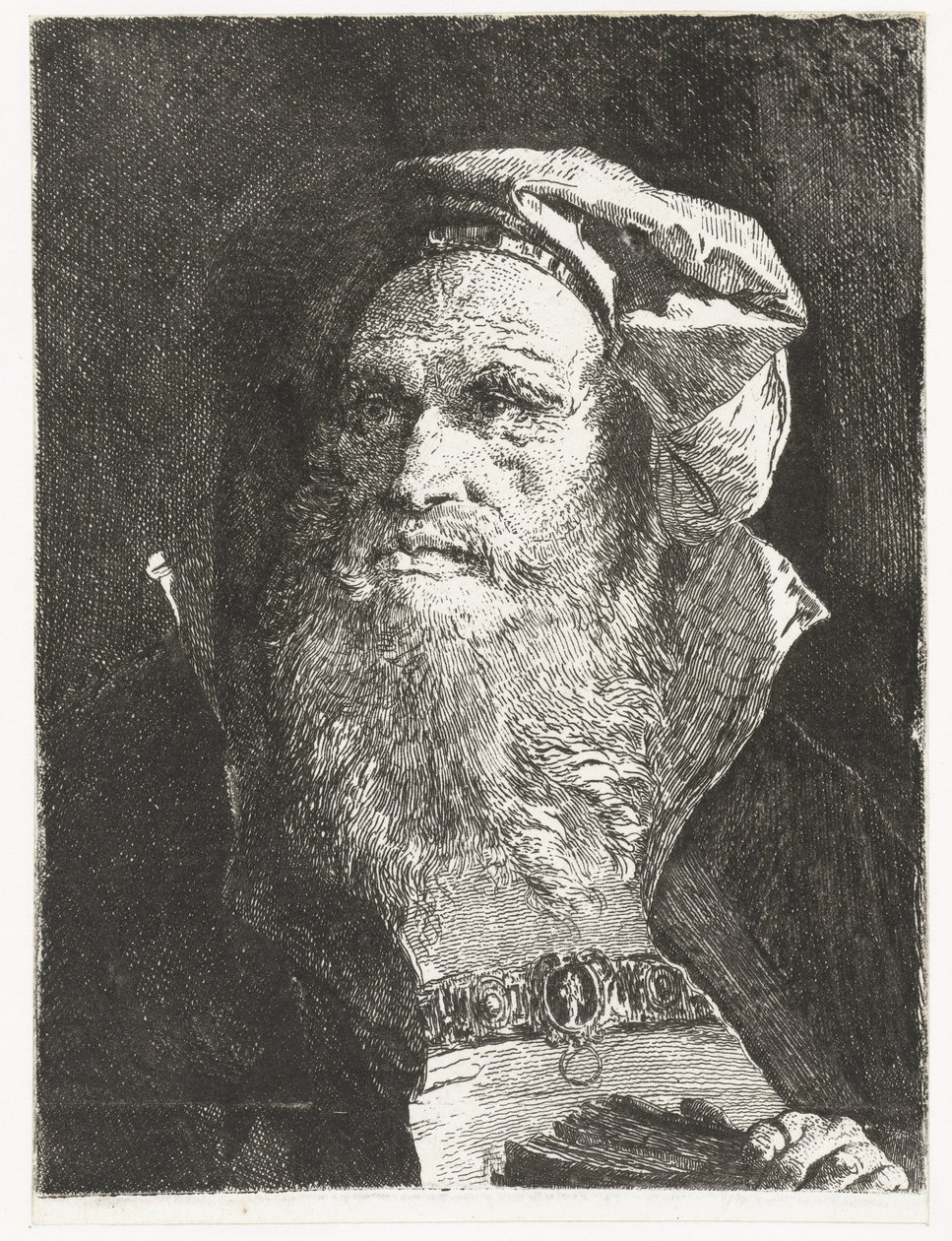 Sakallı yaşlı adam ve kitap Kafa koleksiyonu (dizi başlığı) Raccolta di Teste (dizi başlığı) by Giovanni Domenico Tiepolo
