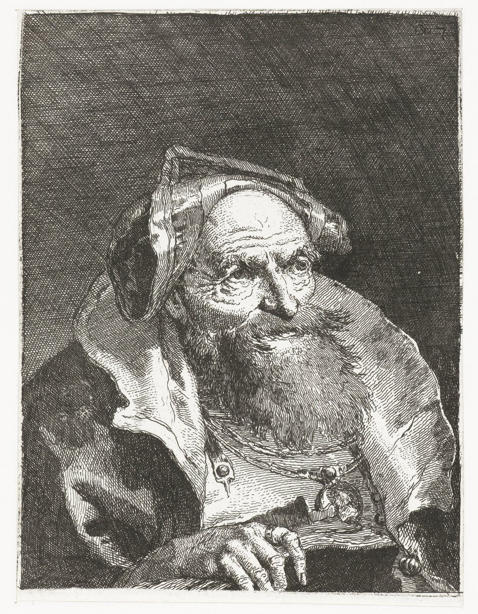 Zincir ve kitap ile yaşlı adam Kafaların toplanması (dizi başlığı) Raccolta di Teste (dizi adı) by Giovanni Domenico Tiepolo