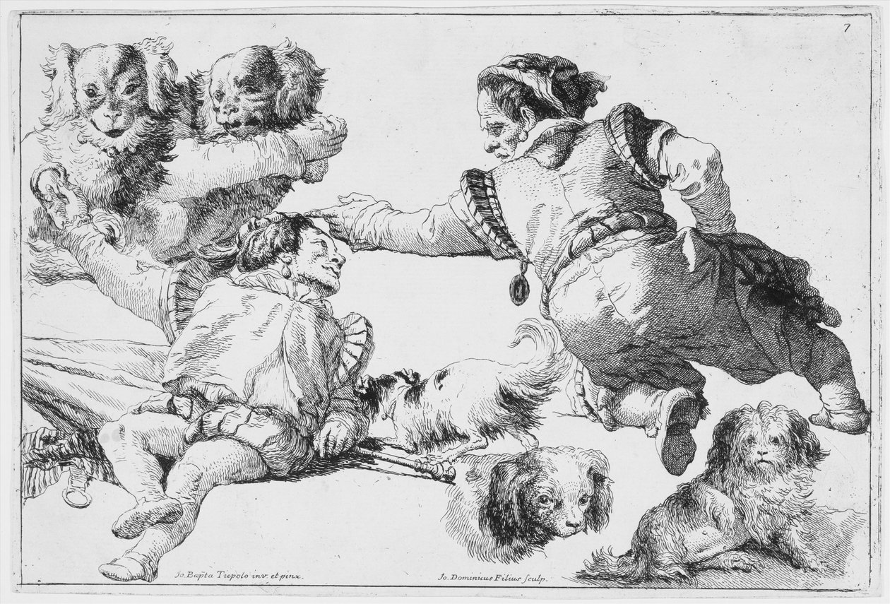 Cüceler ve Köpekler Çalışmaları, yak. 1753. by Giovanni Domenico Tiepolo