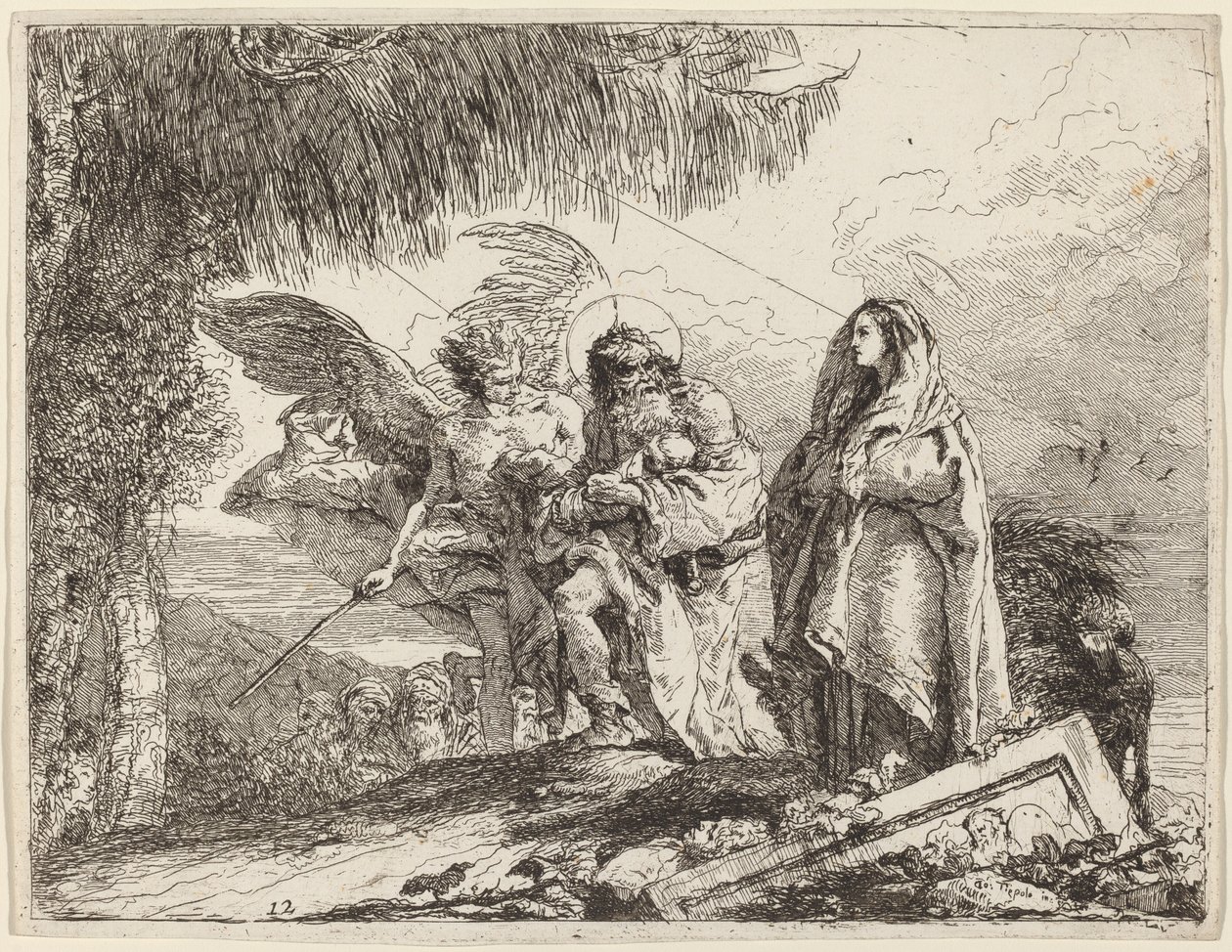 Uçuş, Melekle Yürüyen Kutsal Aile by Giovanni Domenico Tiepolo