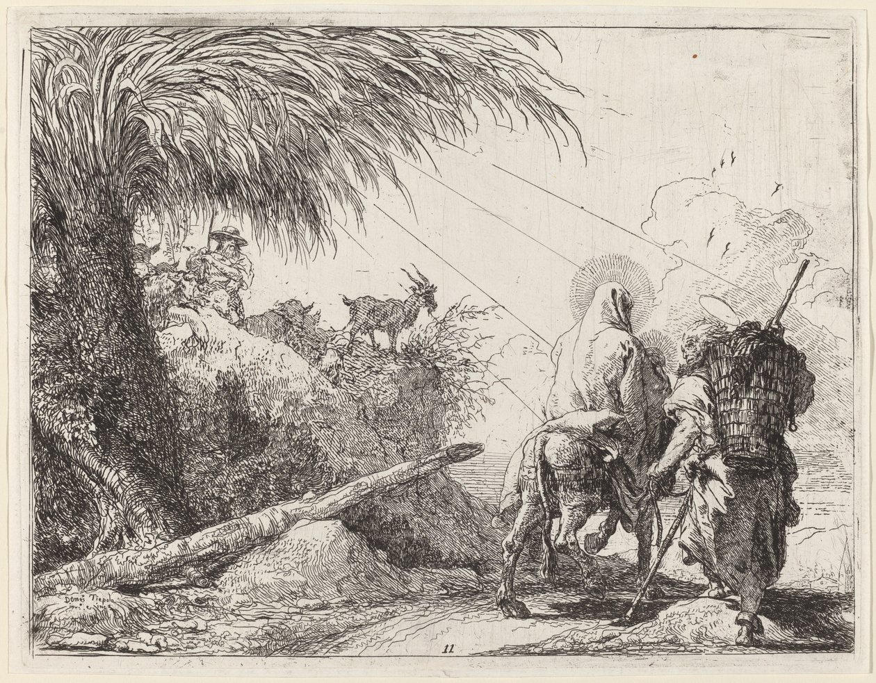 Uçuş, Kutsal Aile Sağda, Joseph Sola Bakıyor by Giovanni Domenico Tiepolo