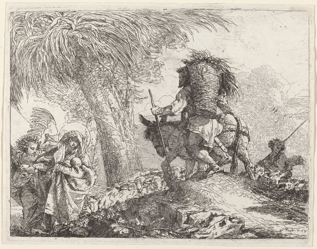 Uçuş, Sağda Yusuf ve Solda Meryem ve Melek by Giovanni Domenico Tiepolo