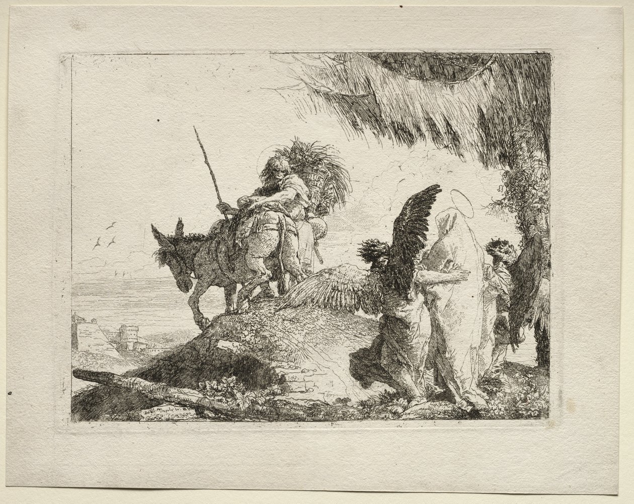 Mısır'a Uçuş: Melekler Tarafından Desteklenen Sağda Madonna ile Uçuş by Giovanni Domenico Tiepolo
