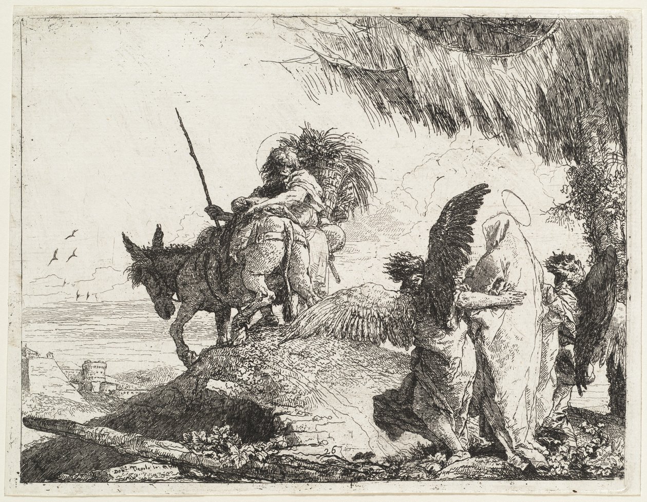 Melekler Tarafından Desteklenen Sağda Madonna ile Uçuş by Giovanni Domenico Tiepolo