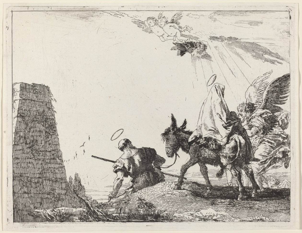 Solda Dikilitaş ile Uçuş by Giovanni Domenico Tiepolo