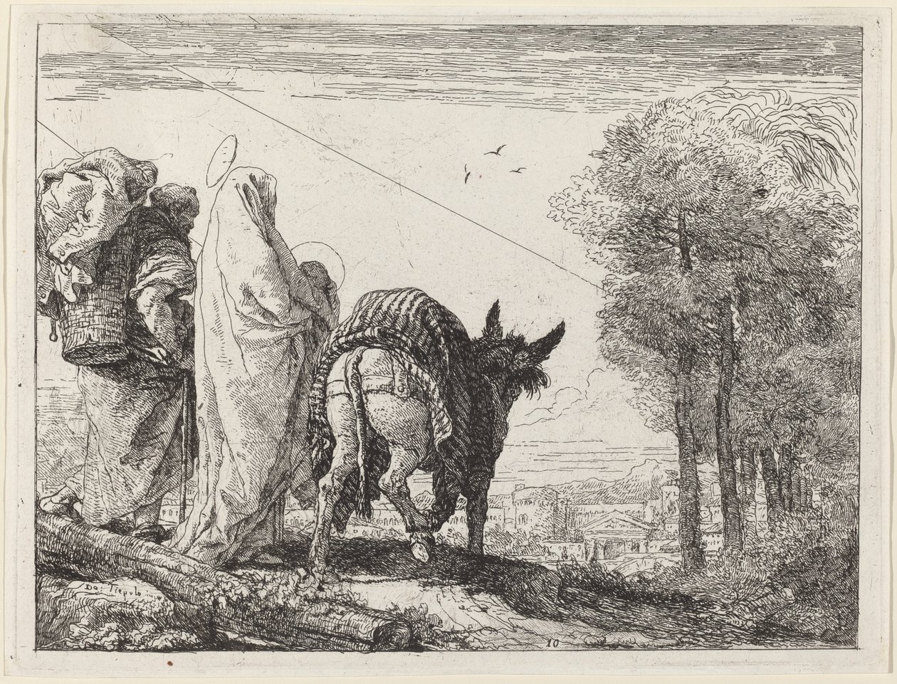 Soldaki Kutsal Aile ile Uçuş by Giovanni Domenico Tiepolo