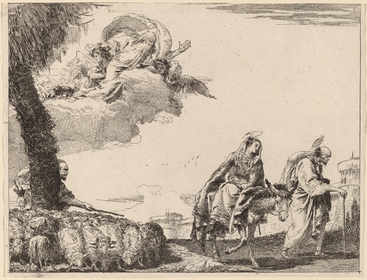 Sağdaki Kutsal Aile ile Uçuş by Giovanni Domenico Tiepolo