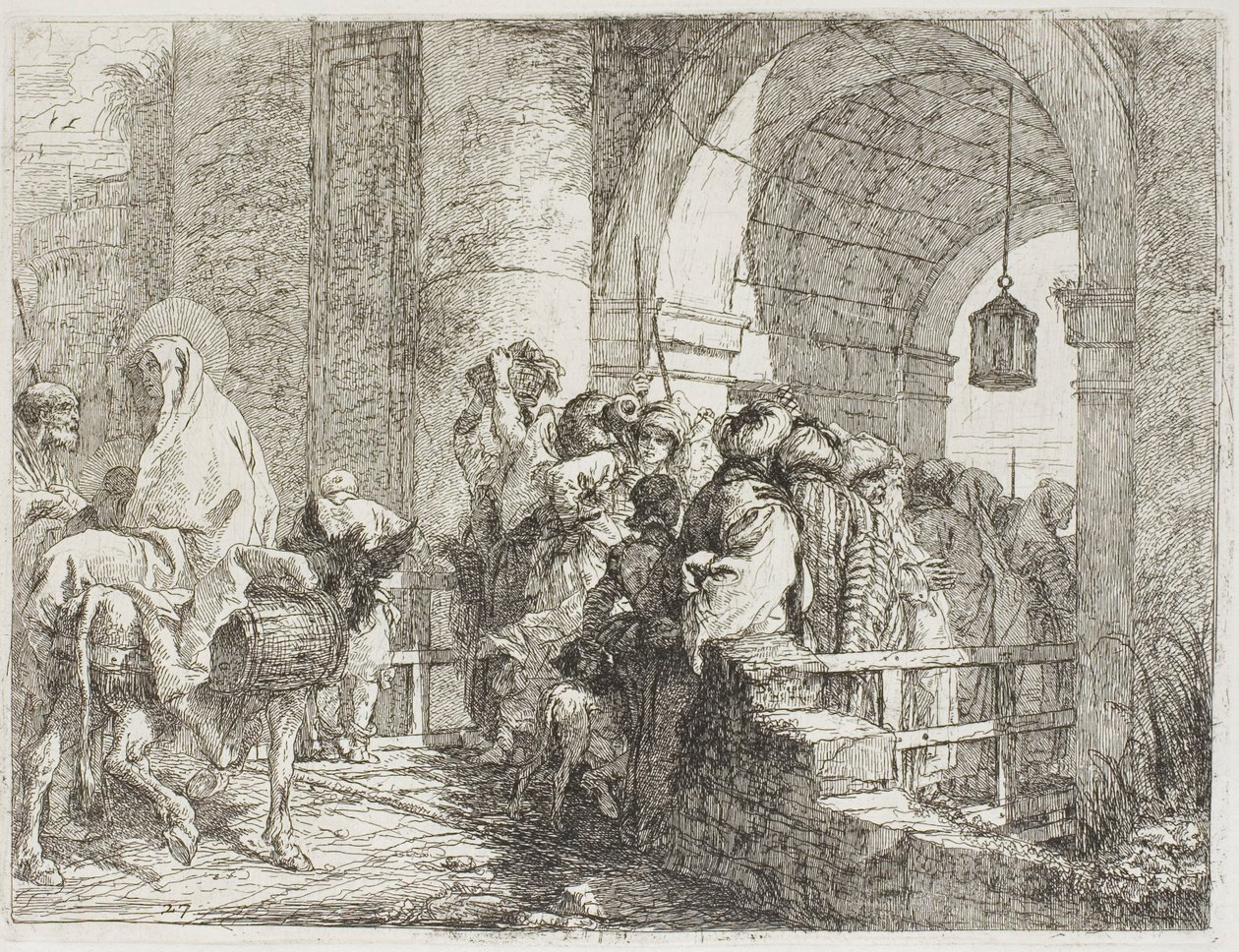 Kutsal Aile Şehir Kapısına Geliyor, Mısır Uçuşundan 27. plaka by Giovanni Domenico Tiepolo
