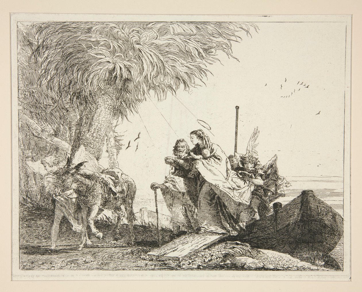 Mısır'a Uçuş Üzerine Pitoresk Fikirler dizisinden Kutsal Aile İniş (Mısır'a Uçuş) by Giovanni Domenico Tiepolo