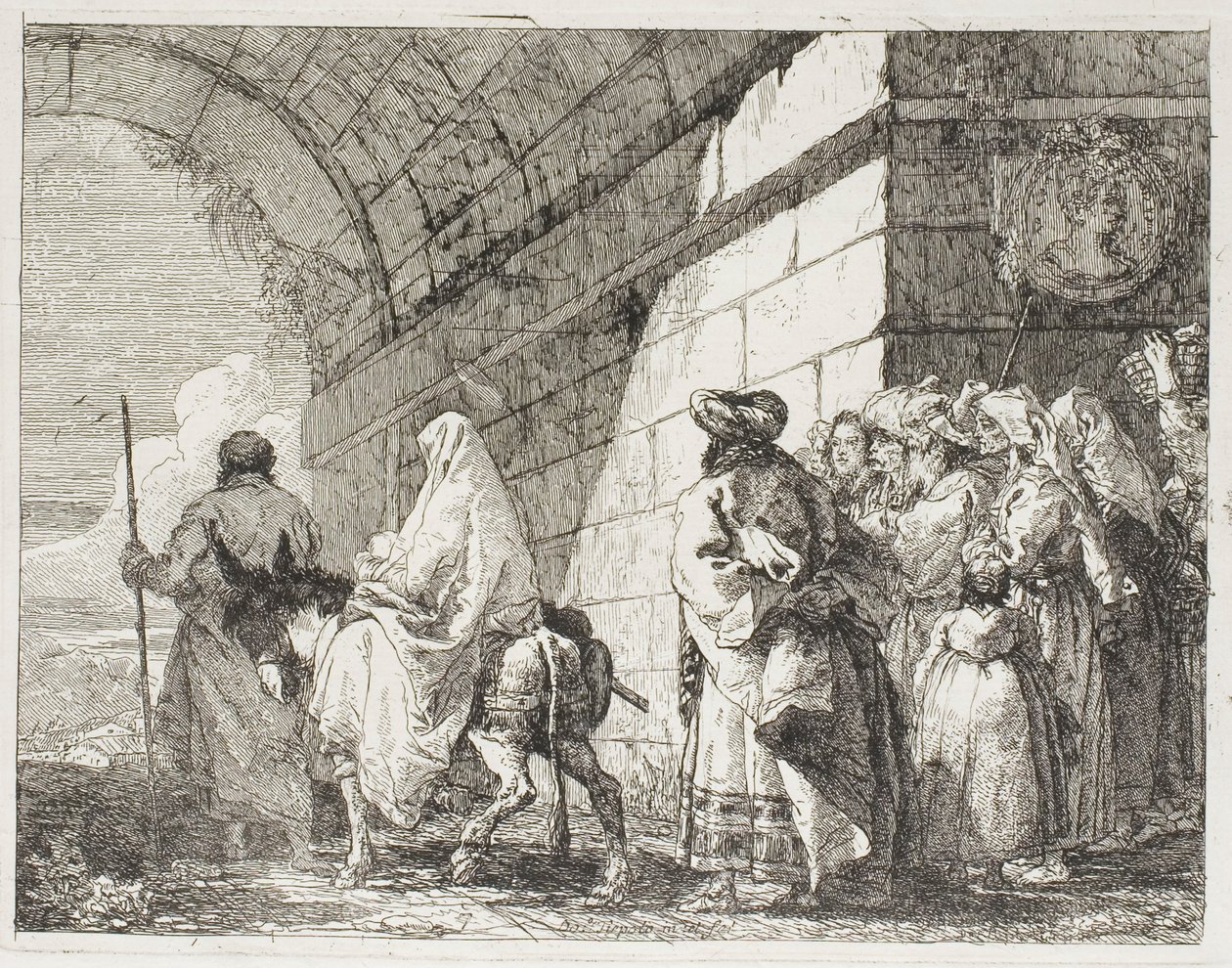 Kutsal Aile Şehir Kapısından Ayrılırken, Mısır'a Uçuş'tan yedinci plaka by Giovanni Domenico Tiepolo