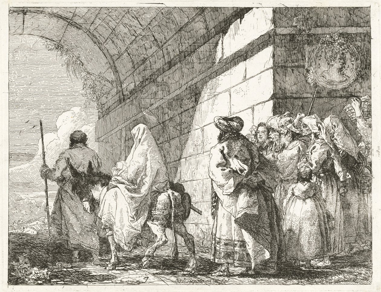 Kutsal Aile Şehir Kemerinin Altından Geçiyor by Giovanni Domenico Tiepolo