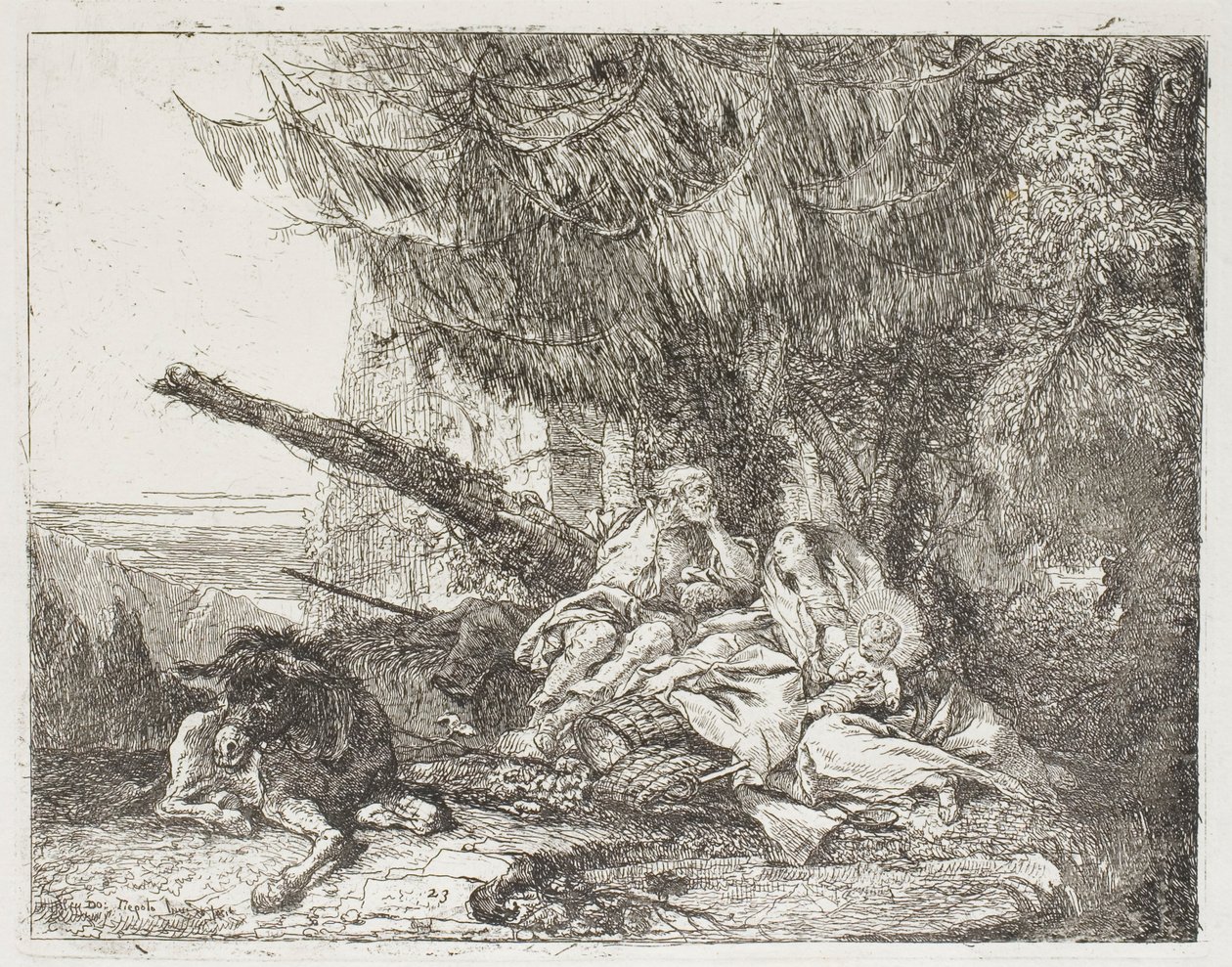 Bir Ormanda Dinlenen Kutsal Aile, Mısır'a Uçuştan 23 numaralı plaka by Giovanni Domenico Tiepolo