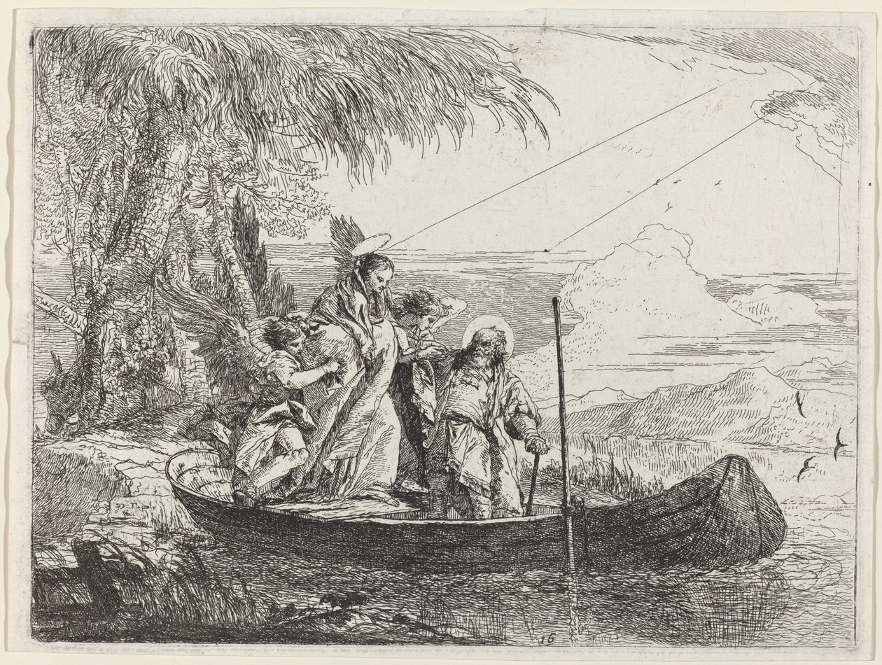 Tekneye Giren Madonna, Çocuk ve Melekler by Giovanni Domenico Tiepolo