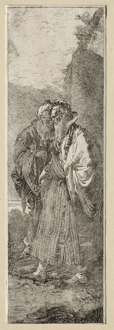 Bir Manzarada İki Yaşlı Adam. by Giovanni Domenico Tiepolo