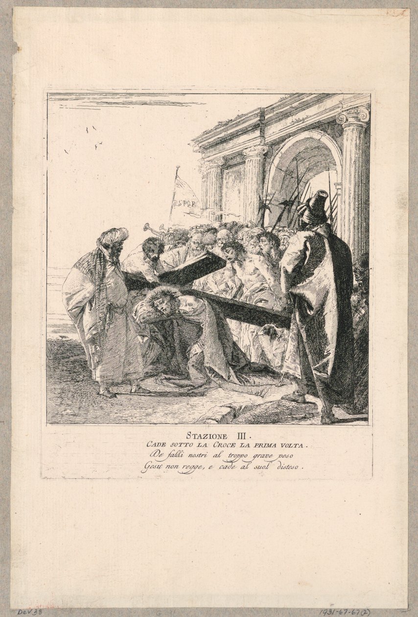 Via crucis - İstasyon III, İlk Kez Haçın Altına Düşüyor by Giovanni Domenico Tiepolo