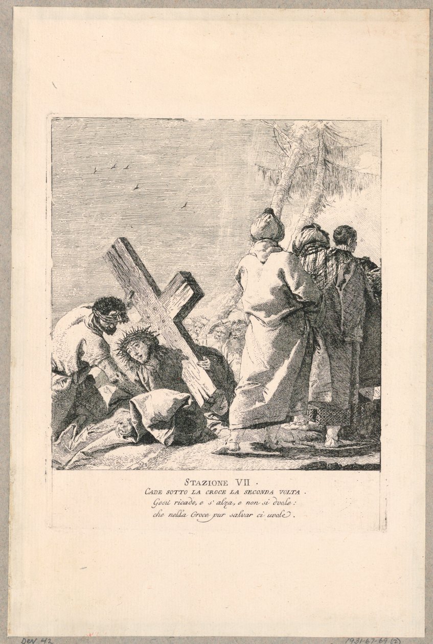 Via crucis - İstasyon VII, İkinci Kez Haçın Altına Düşüyor by Giovanni Domenico Tiepolo