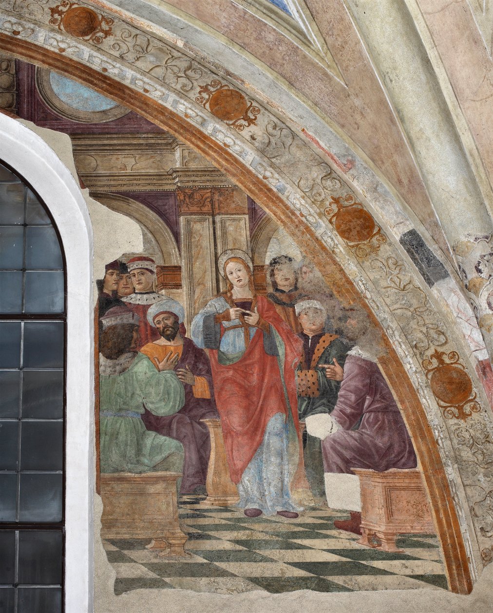 İskenderiyeli Aziz Catherine ile paganlar Fresk arasındaki anlaşmazlığın temsili Giovanni Donato da Montorfano (1460-1502) Milan, Santa Maria delle Grazie Bazilikası by Giovanni Donato Montorfano