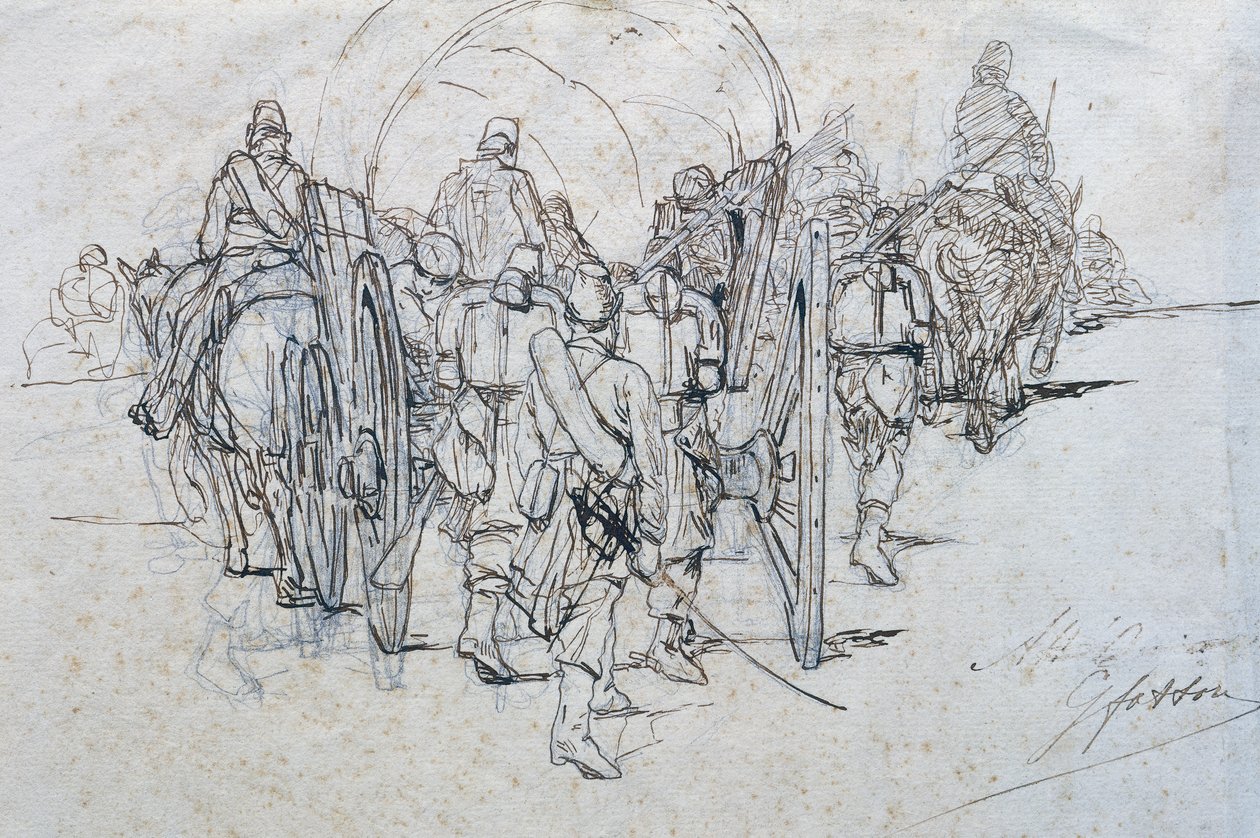 Yürüyüşte malzeme konvoyu by Giovanni Fattori
