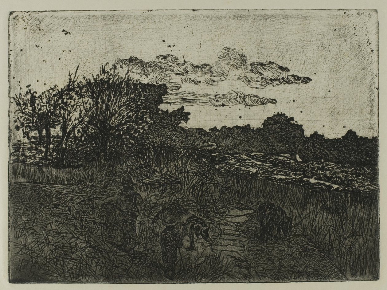 Domuz Çobanları ile Gün Batımında Ülke by Giovanni Fattori