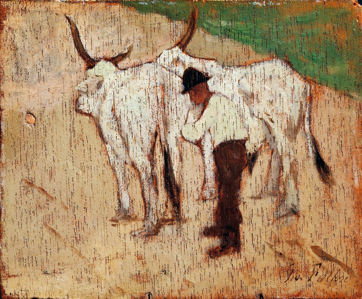 Çoban ve sığır, Giovanni Fattori (1825-1908), panel üzerine yağlı boya by Giovanni Fattori