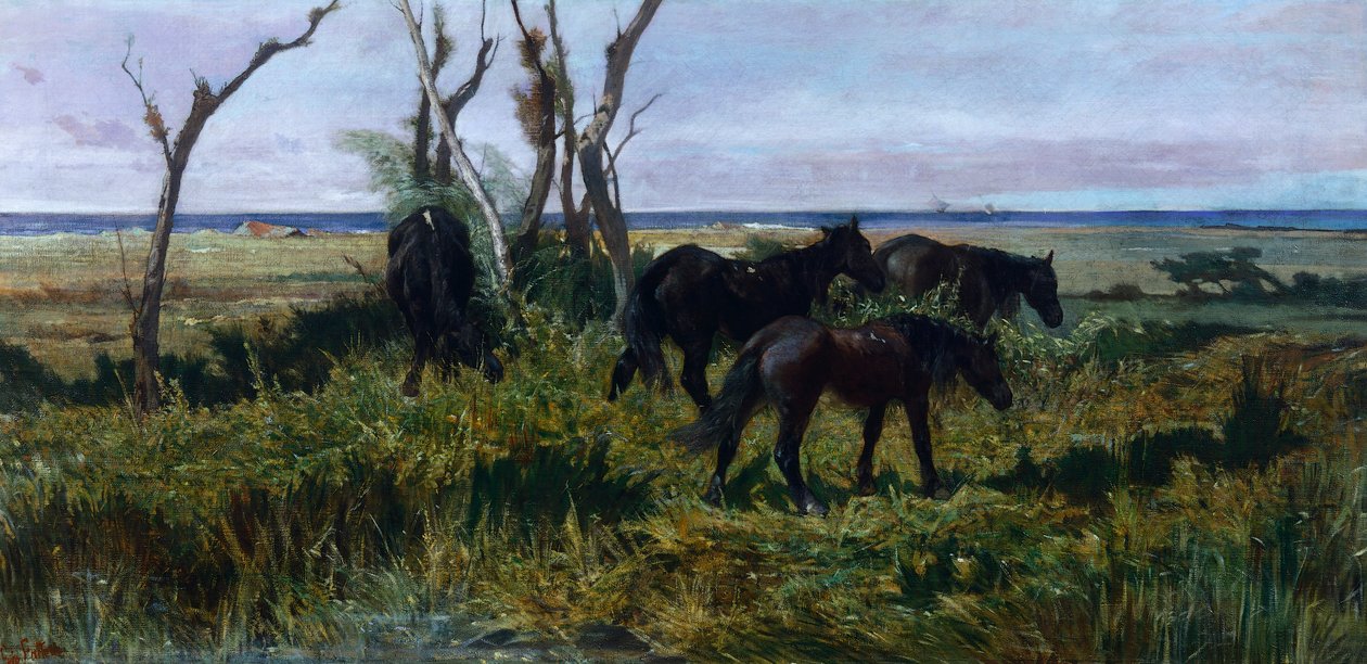 Otlayan atlar, Giovanni Fattori (1825-1908) by Giovanni Fattori