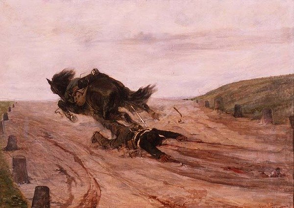 Adam bir üzengi tarafından yakalandı by Giovanni Fattori