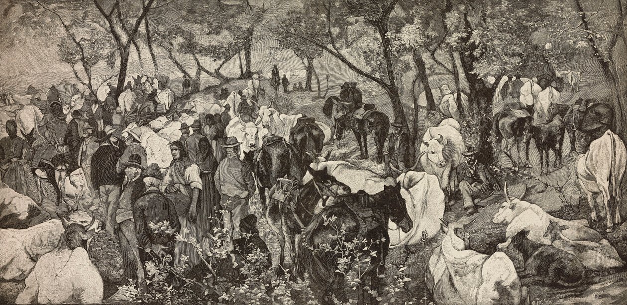 Toskana Apenninleri'ndeki pazar, L'Illustrazione Italiana'dan Giovanni Fattori'nin (1825-1908) bir resminden gravür, No 7, 13 Şubat by Giovanni Fattori