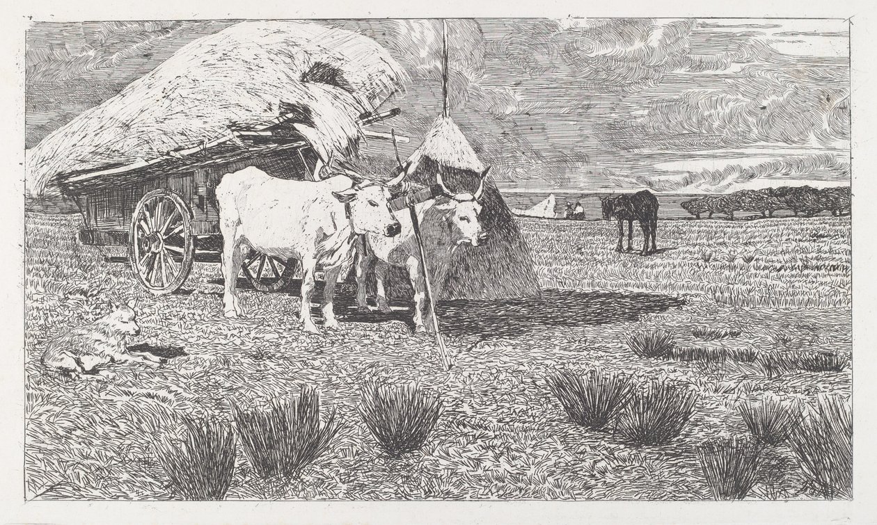 Arabaya Bağlanmış Öküz (Maremma) [Bovi al carro (Maremma)] by Giovanni Fattori