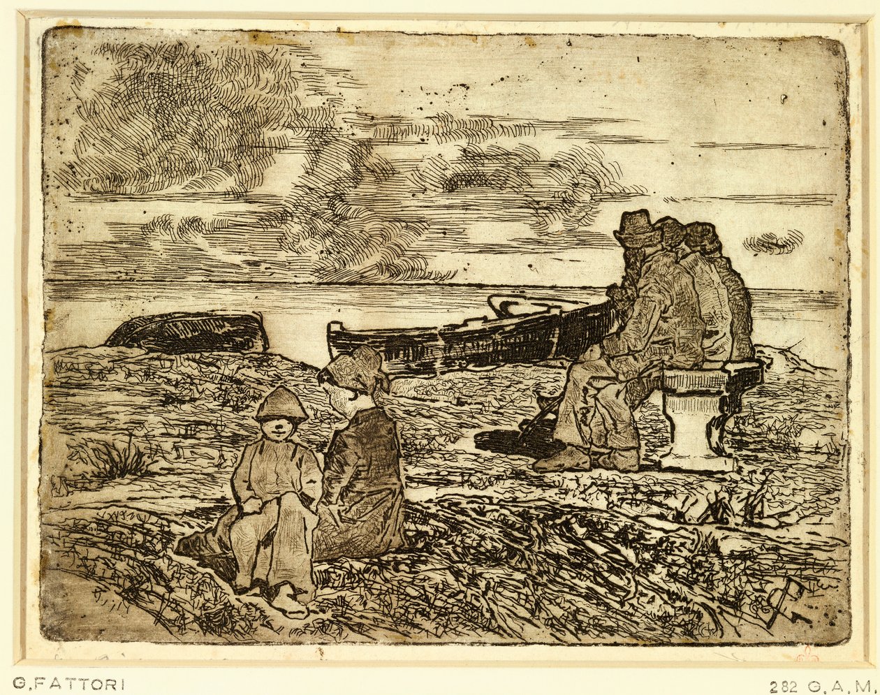 Giovanni Fattori (1825-1908) tarafından dinlenen denizciler, gravür by Giovanni Fattori