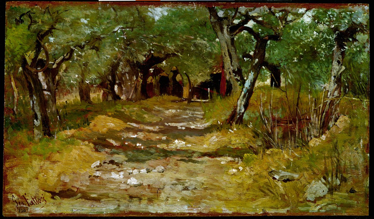 Zeytinler Arası Yol Tablosu Giovanni Fattori (1825-1908) 1890-1900 Güneş. 19x33 cm Floransa, Galleria d