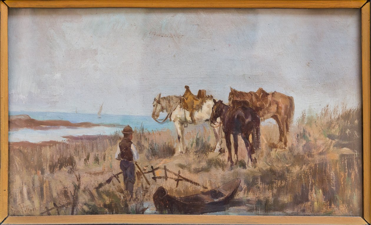 Bekleyen (panelde yağ) by Giovanni Fattori