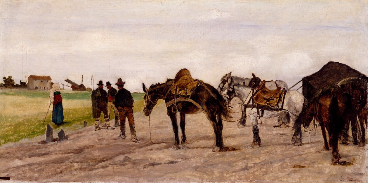 Giovanni Fattori, Roma Kırsalında Vagon ve Köylüler by Giovanni Fattori