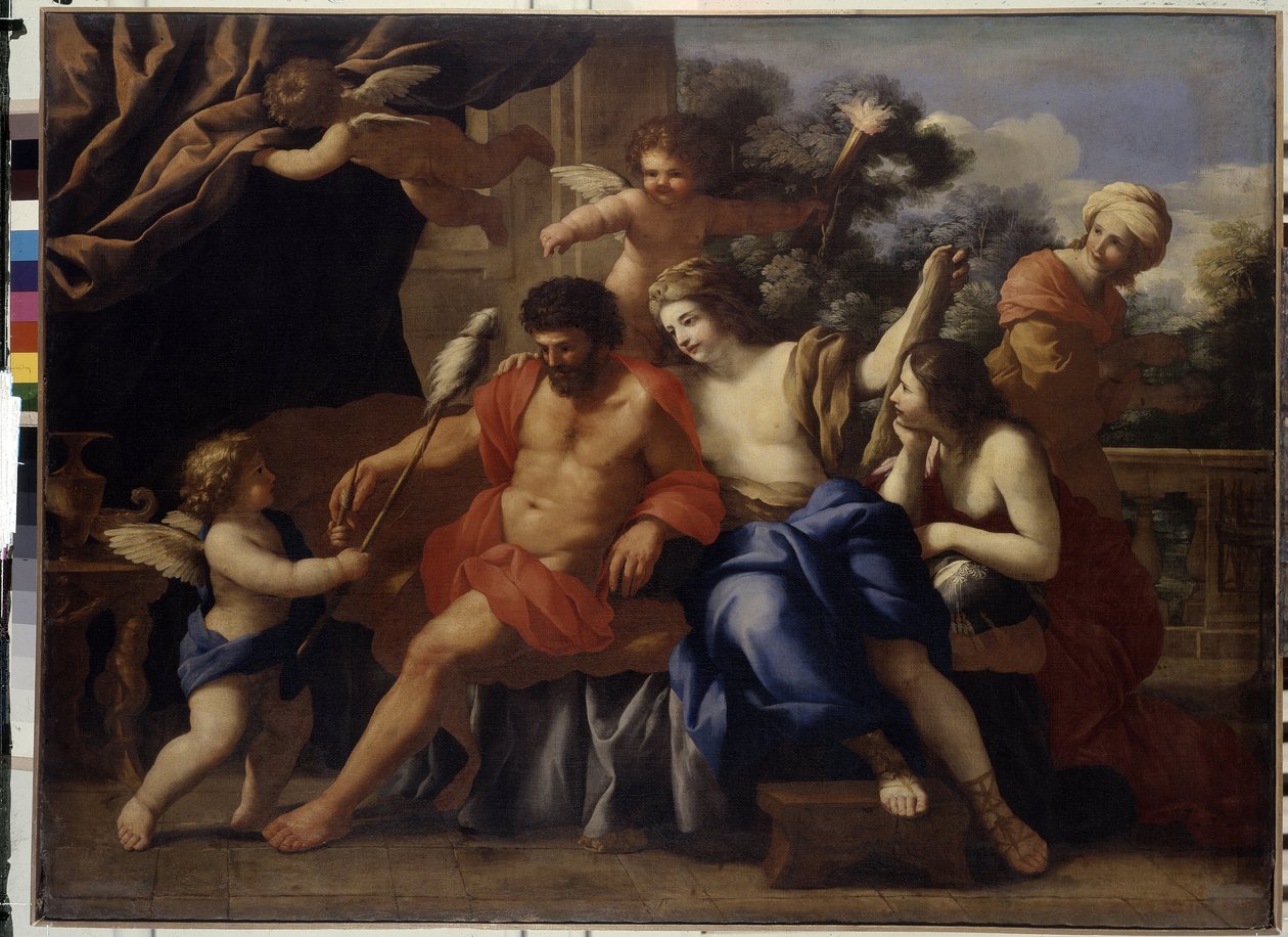 Herkül ve Omphale (Herkül ve Omphale). Giovanni Francesco Romanelli (1610-1662), tuval üzerine yağlı boya, yaklaşık 1650. İtalyan sanatı by Giovanni Francesco Romanelli