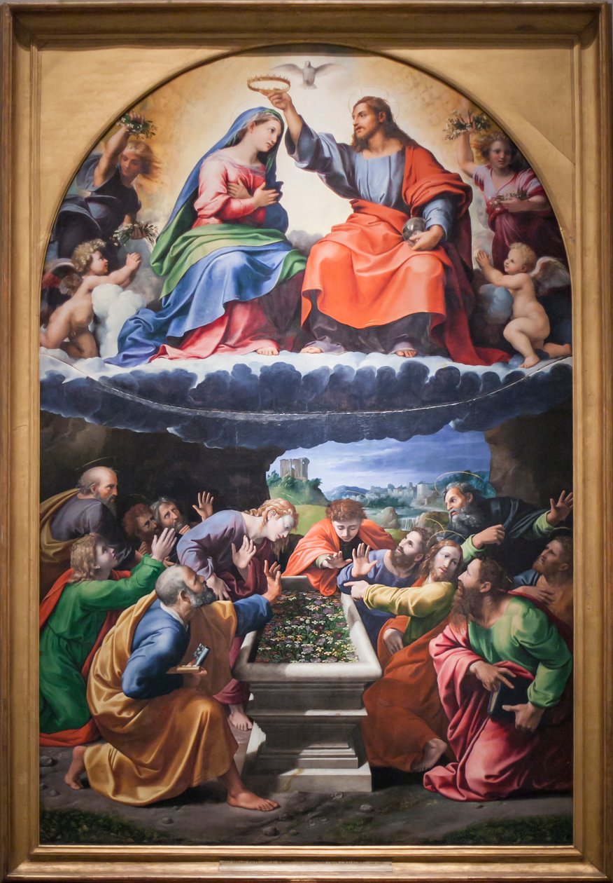 Bakire'nin taç giymesi veya Monteluce'li Madonna, c.1505-25 (panel üzerine yağlı boya) by Giovanni Francesco (c.1488-1528) Penni