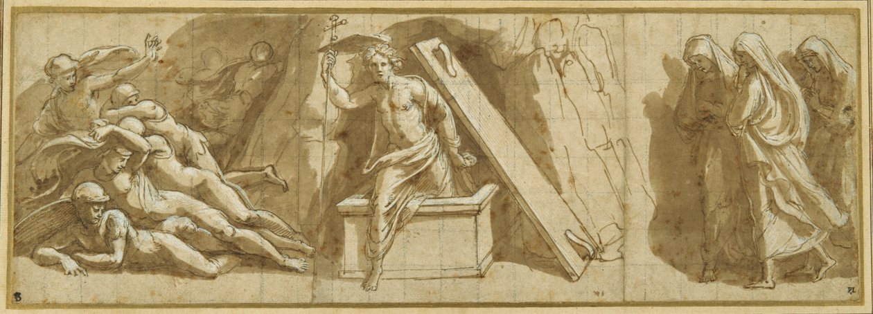 Diriliş (kalem ve kahverengi mürekkep ve kağıt üzerinde beyaz gövde rengi) by Giovanni Francesco (c.1488 1528) Penni