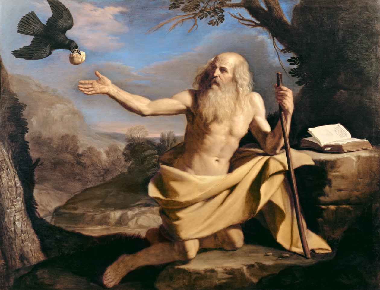 Aziz Paul Hermit kuzgun tarafından besleniyor by Giovanni Francesco Barbieri