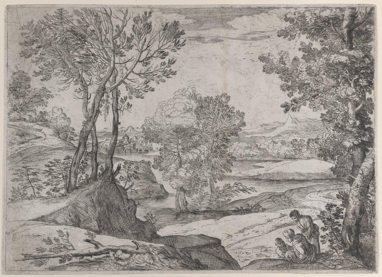 Bir nehir kenarında oturan bir aile, 1643. by Giovanni Francesco Grimaldi