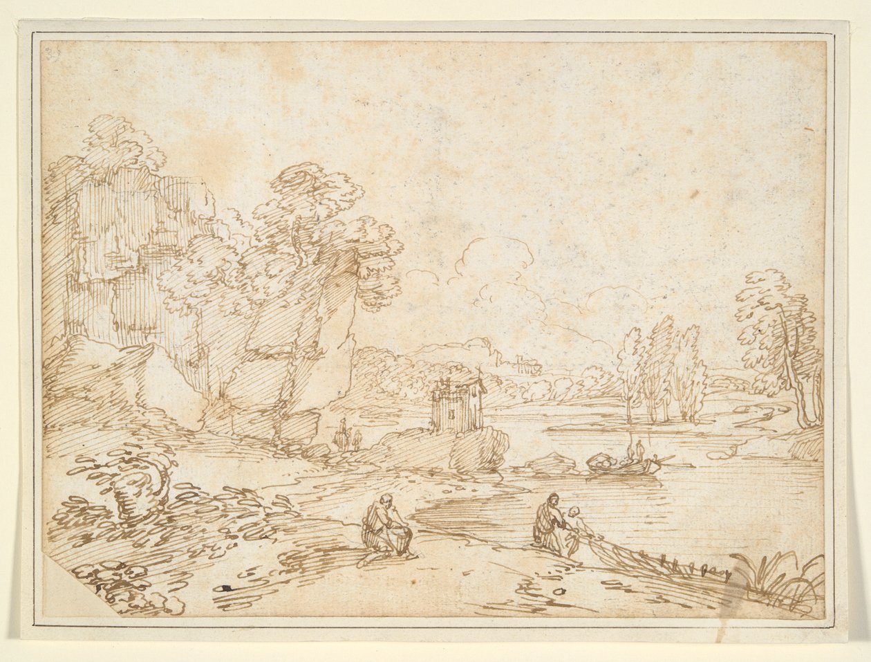 Balıkçılar ile nehir kıyısındaki uçurumlar by Giovanni Francesco Grimaldi