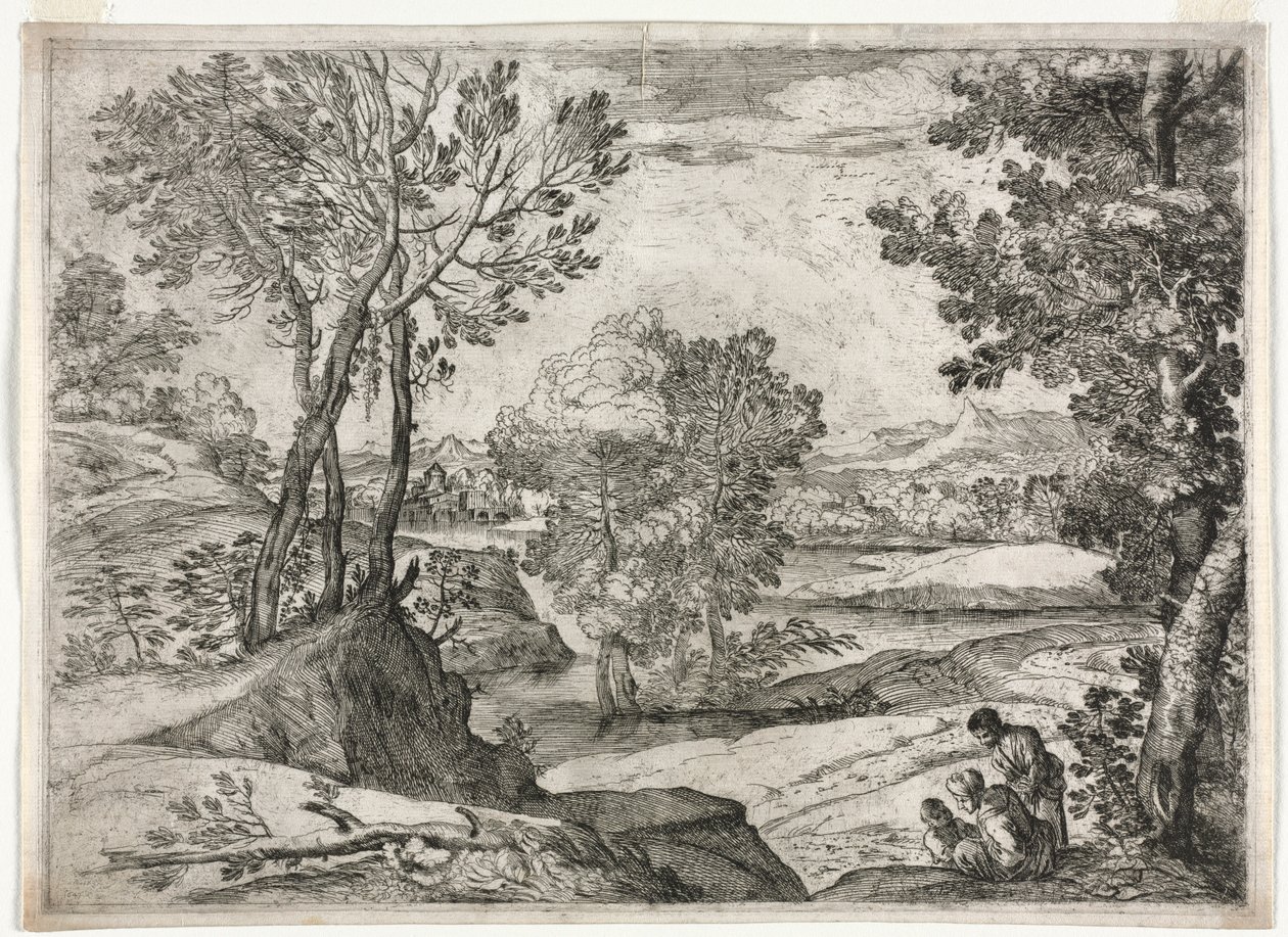Bir Aile ile Manzara, 1643. by Giovanni Francesco Grimaldi