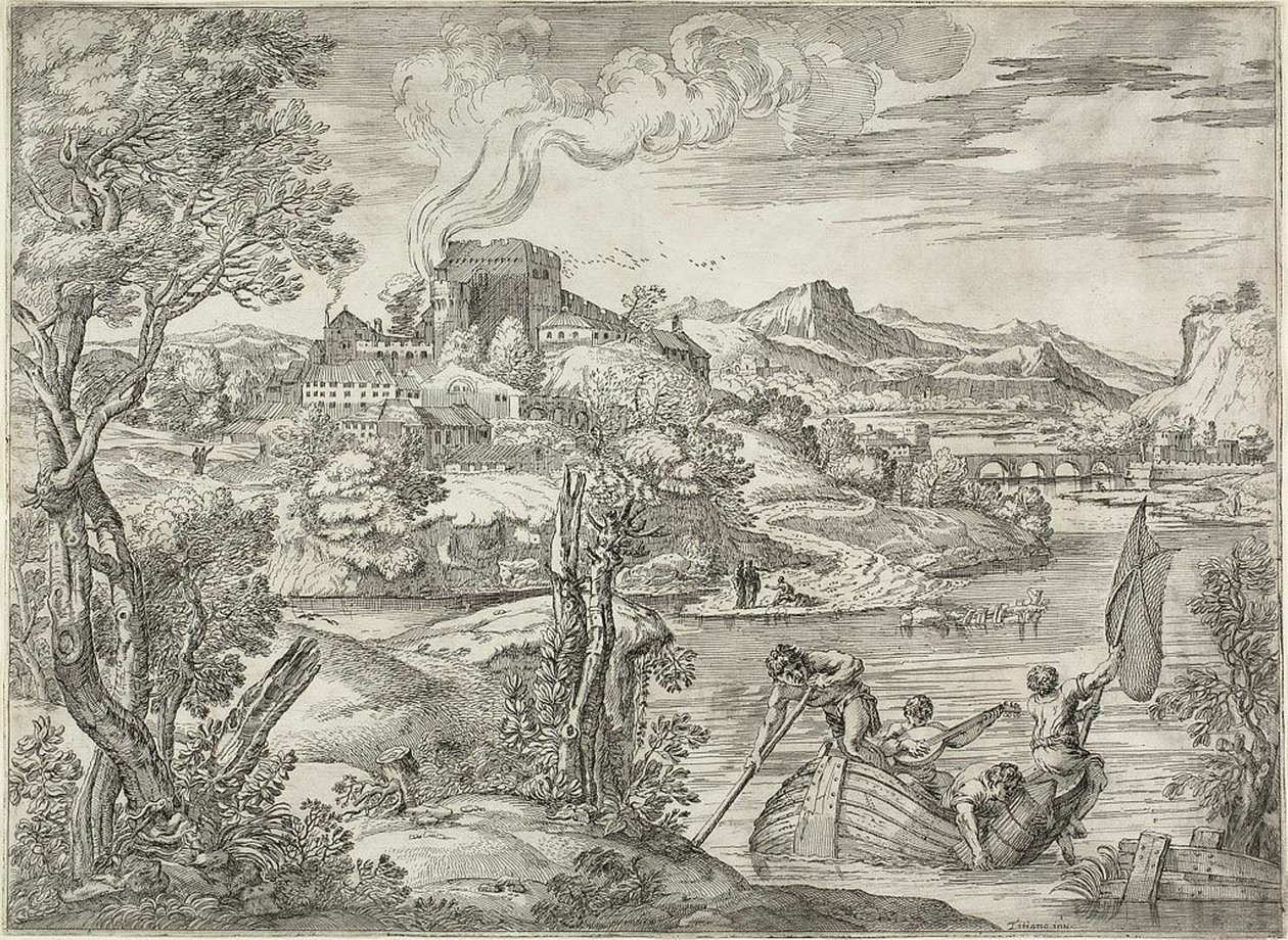 Luteplayer ile Manzara by Giovanni Francesco Grimaldi