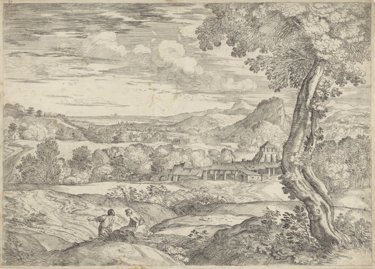 Bir tuğla fabrikası ile manzara by Giovanni Francesco Grimaldi
