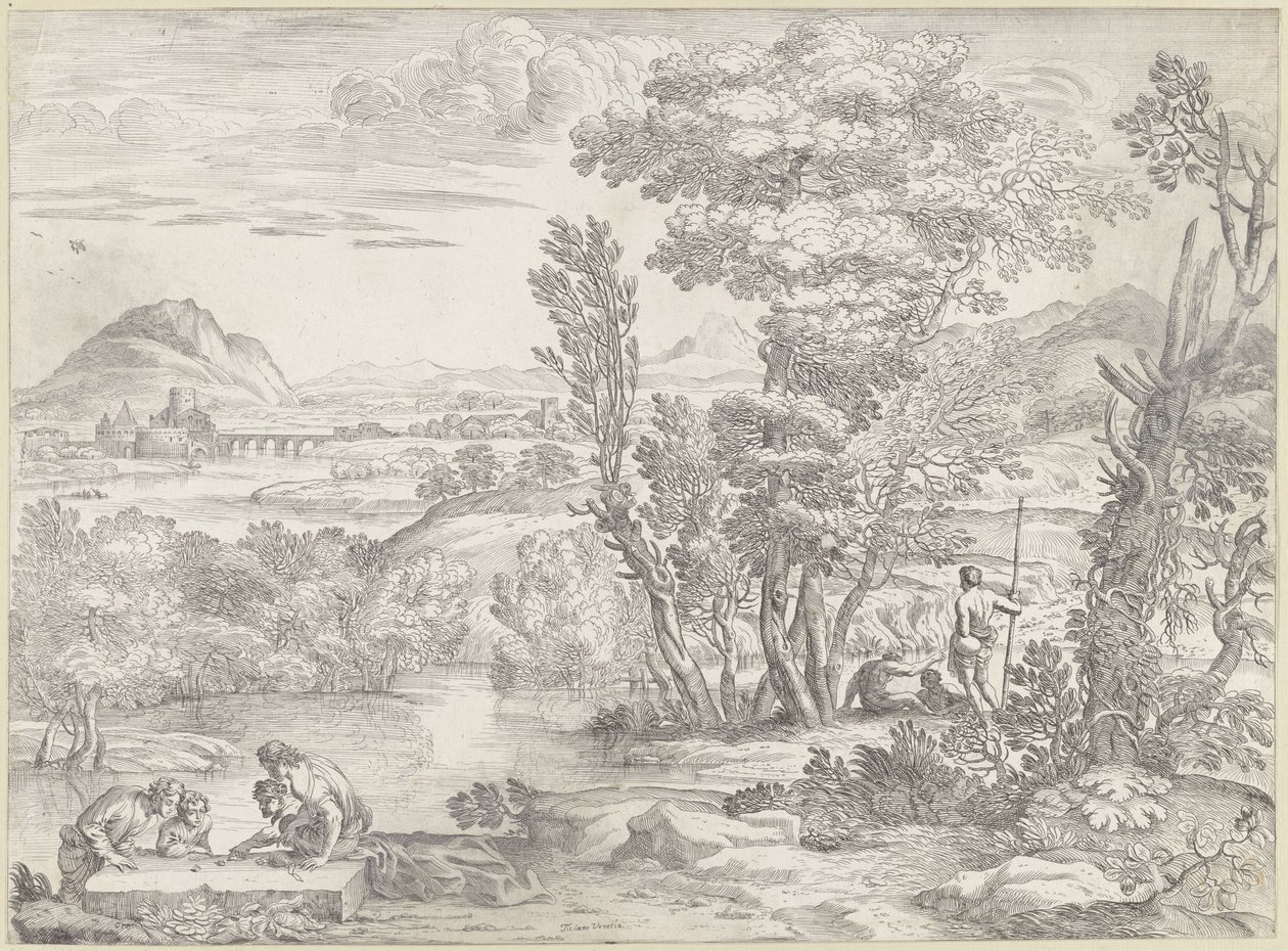 Dört zar ile manzara by Giovanni Francesco Grimaldi