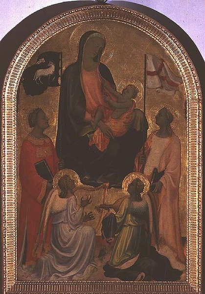 Aziz Stephen ve Aziz Ursula ile Madonna ve Çocuk (panelde tempera) by Giovanni Francesco Toscani