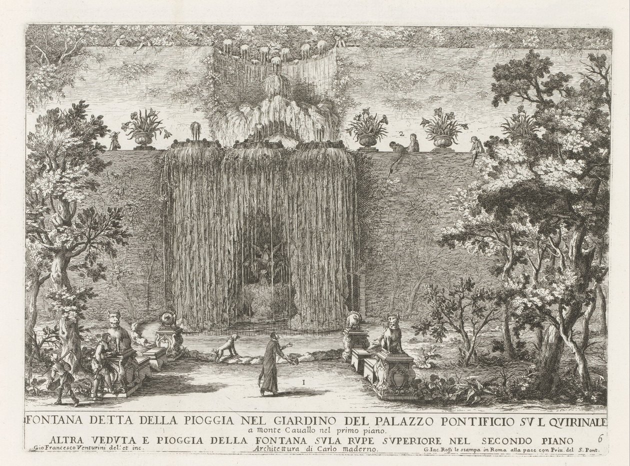 Fontein in de tuinen van het Palazzo del Quirinale te Roma Çeşmesi Quirinal'deki papalık sarayının bahçesindeki yağmur çeşmesi olarak bilinen (...) (nesne üzerindeki başlık) Roma saraylarındaki ve bahçelerindeki çeşmeler (dizi başlığı) Fonteinen in de  by Giovanni Francesco Venturini